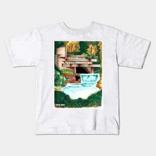 waterfall iconic house loft in architectural hit ecopop art Kids T-Shirt